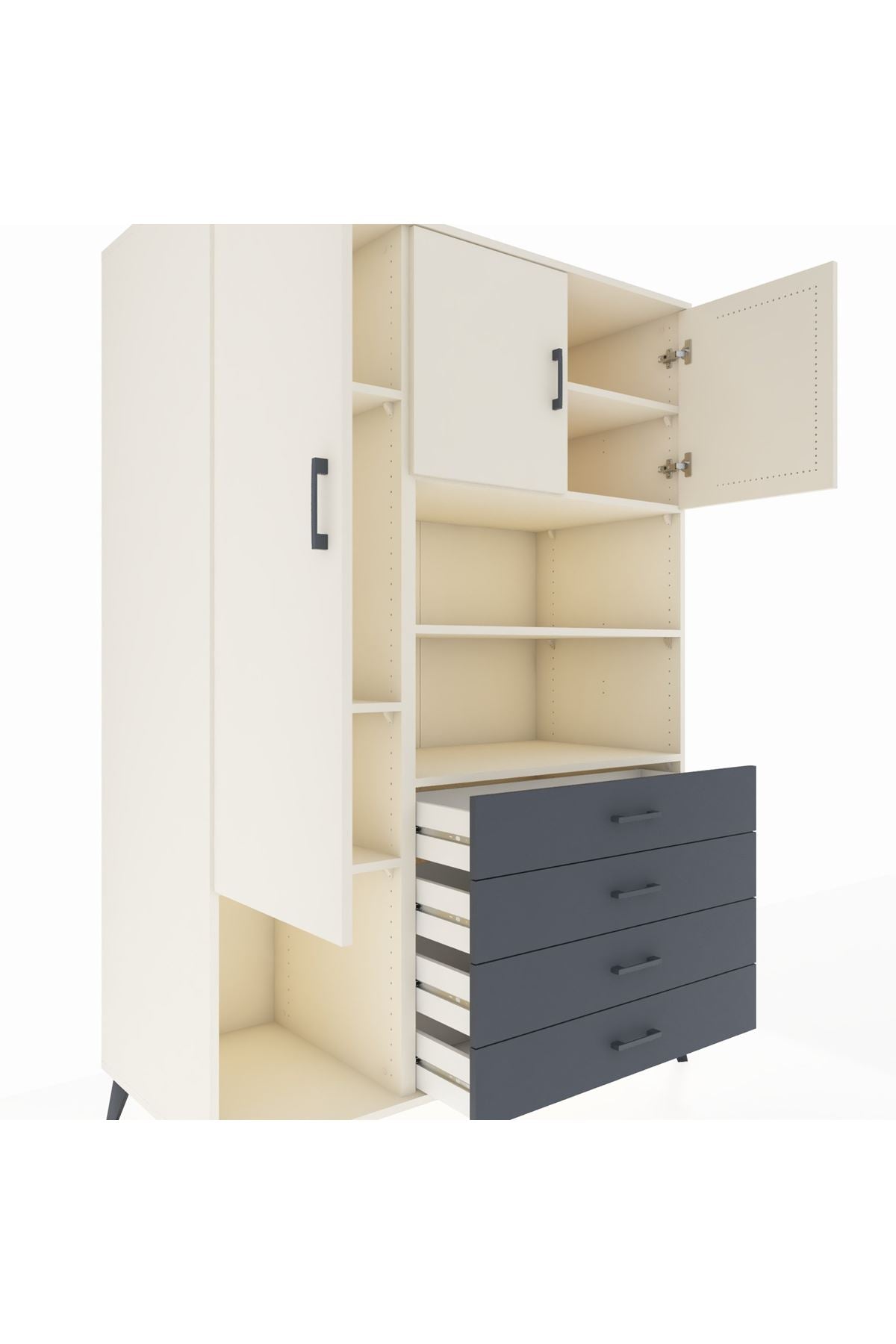 Kronos Dolap 7 Raflı 4 Çekmeceli 3 Kapaklı 132x59x195 Aytaşı-Aytaşı/Antrasit