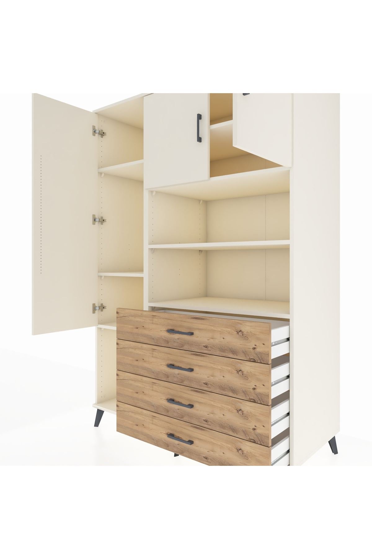 Kronos Dolap 7 Raflı 4 Çekmeceli 3 Kapaklı 132x59x195 Aytaşı-Aytaşı/Çam