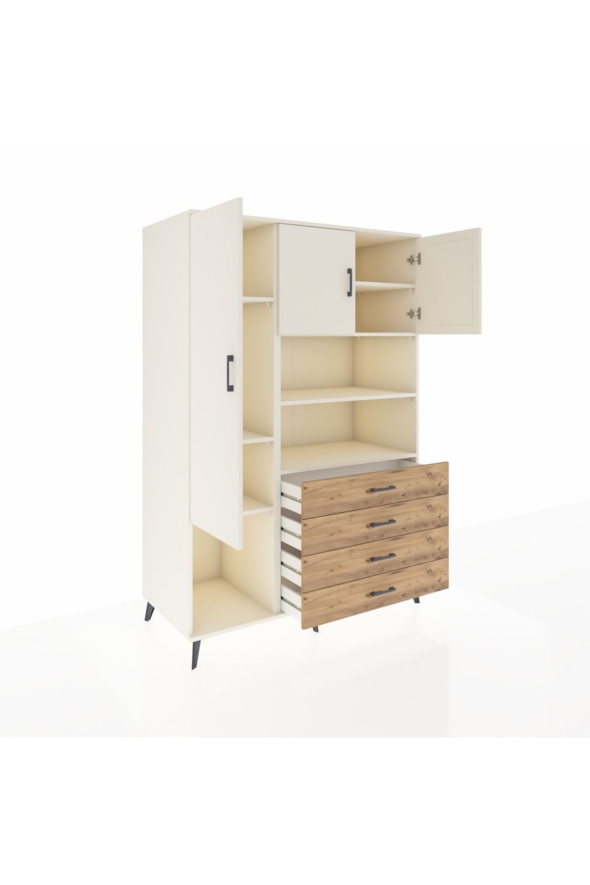 Kronos Dolap 7 Raflı 4 Çekmeceli 3 Kapaklı 132x59x195 Aytaşı-Aytaşı/Çam