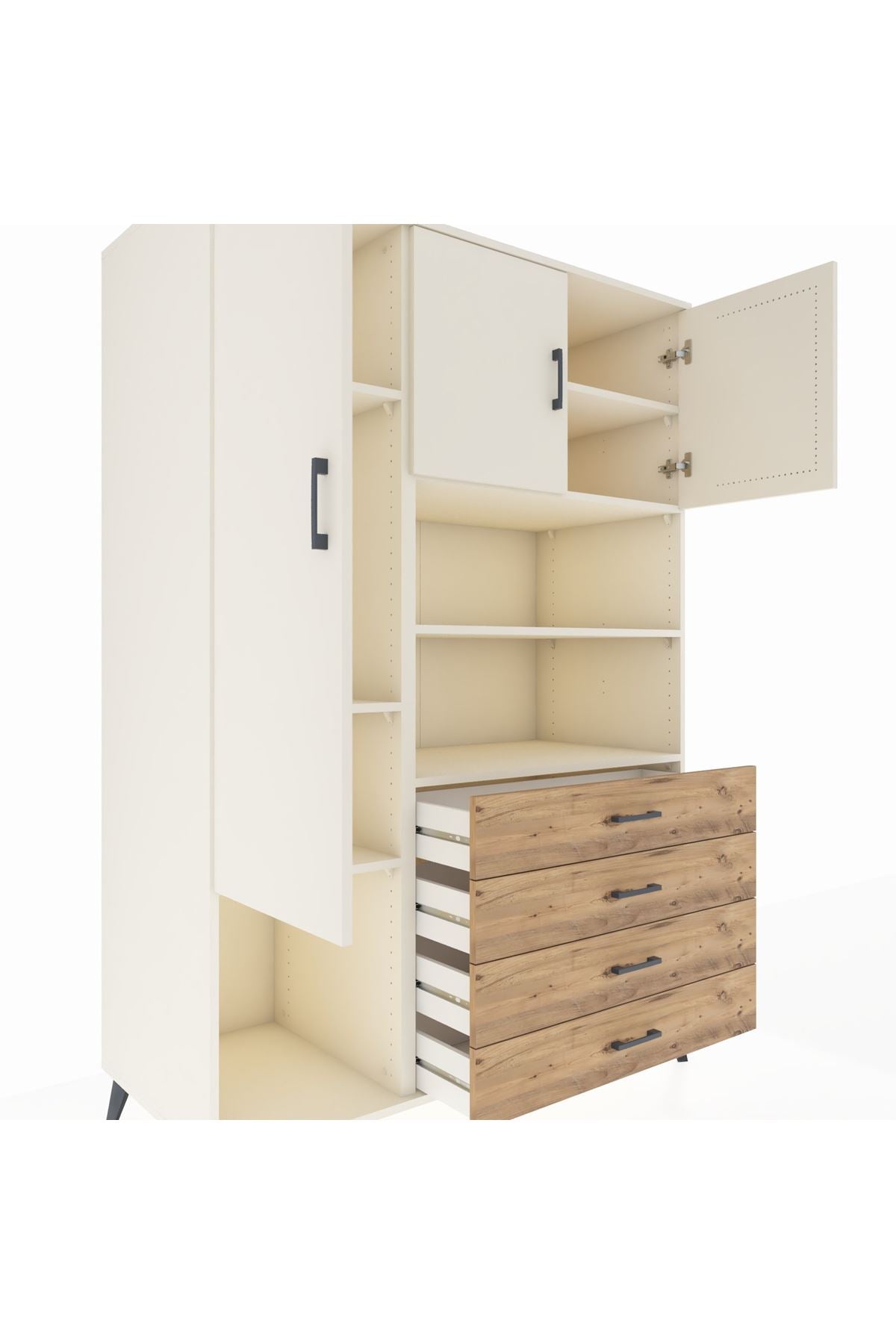 Kronos Dolap 7 Raflı 4 Çekmeceli 3 Kapaklı 132x59x195 Aytaşı-Aytaşı/Çam