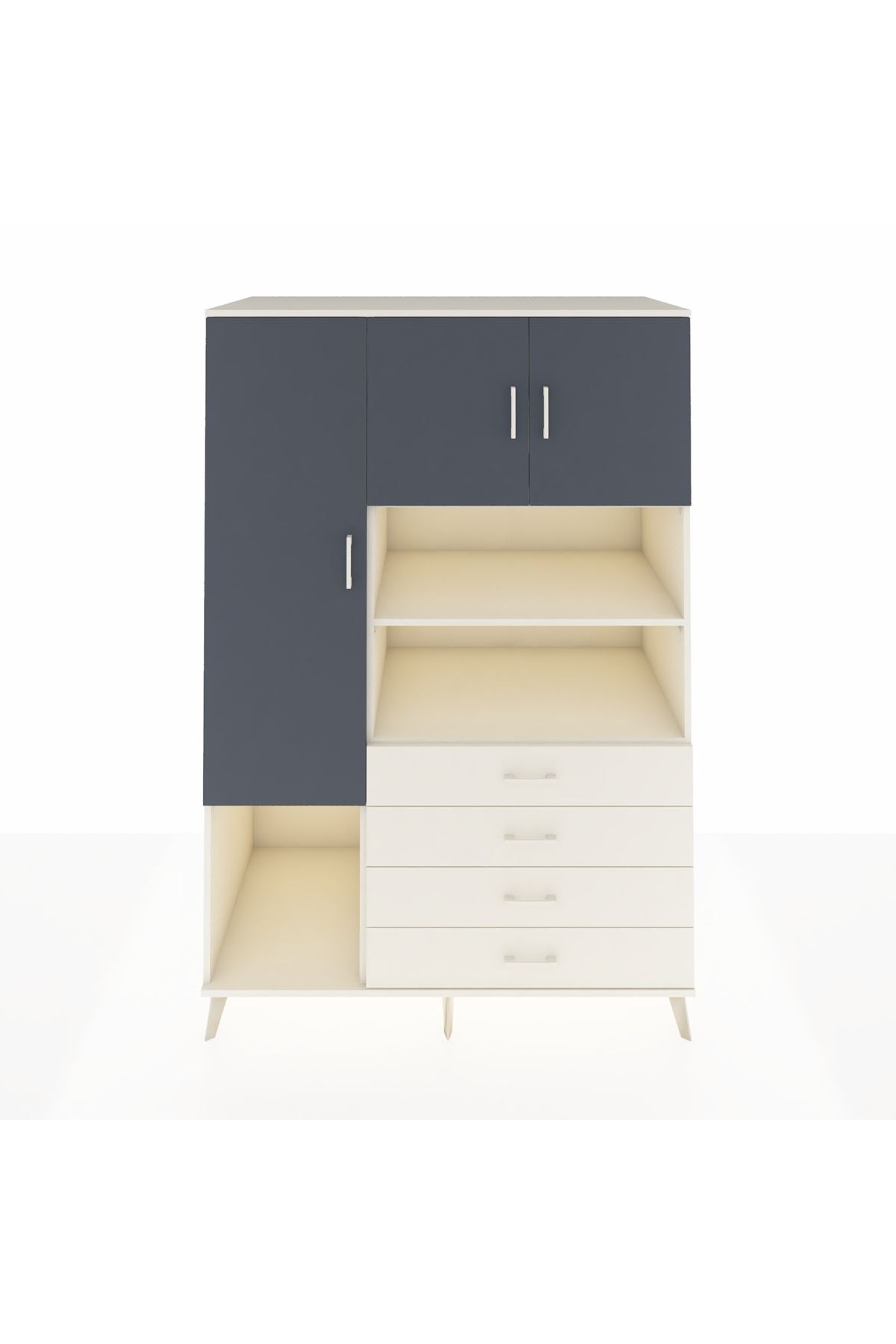 Kronos Dolap 7 Raflı 4 Çekmeceli 3 Kapaklı 132x59x195 Aytaşı-Antrasit/Aytaşı