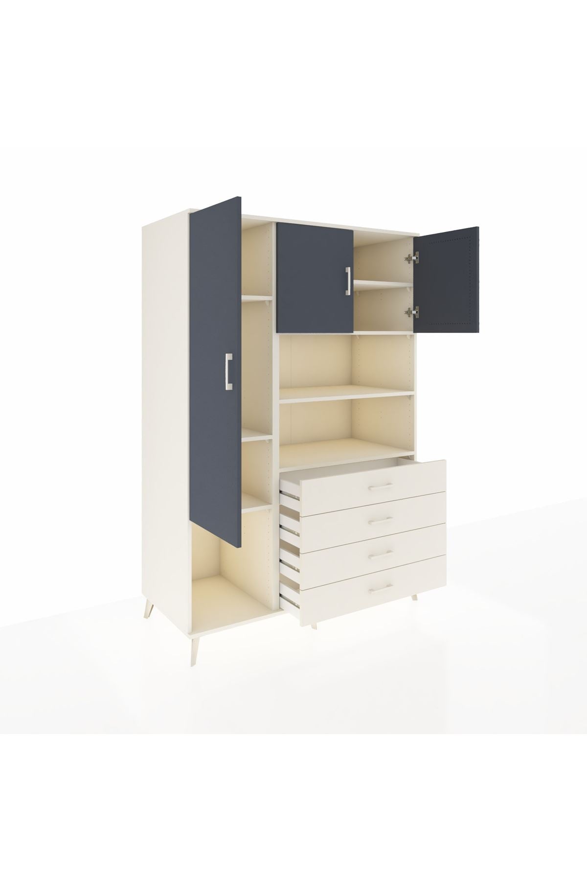 Kronos Dolap 7 Raflı 4 Çekmeceli 3 Kapaklı 132x59x195 Aytaşı-Antrasit/Aytaşı