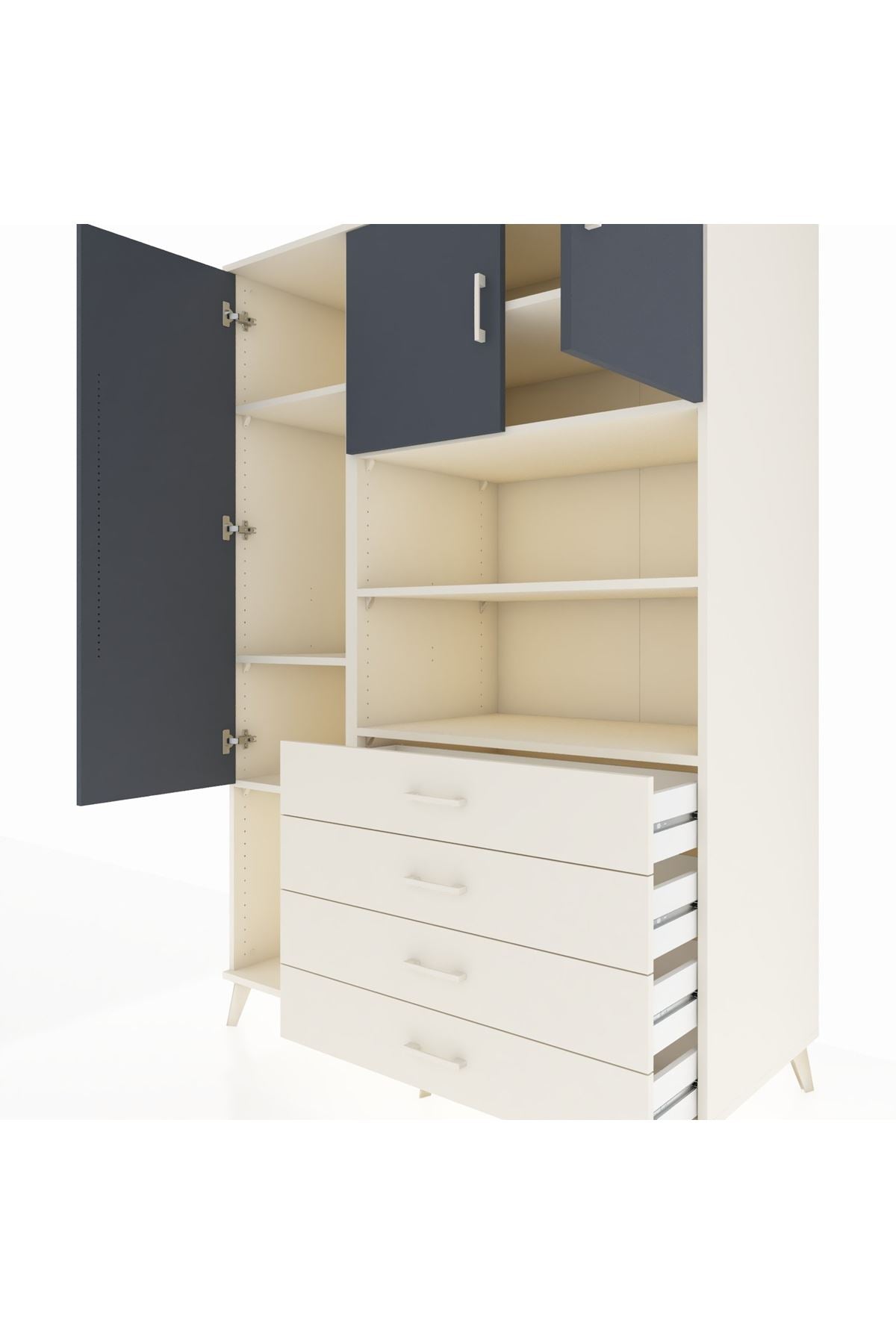 Kronos Dolap 7 Raflı 4 Çekmeceli 3 Kapaklı 132x59x195 Aytaşı-Antrasit/Aytaşı