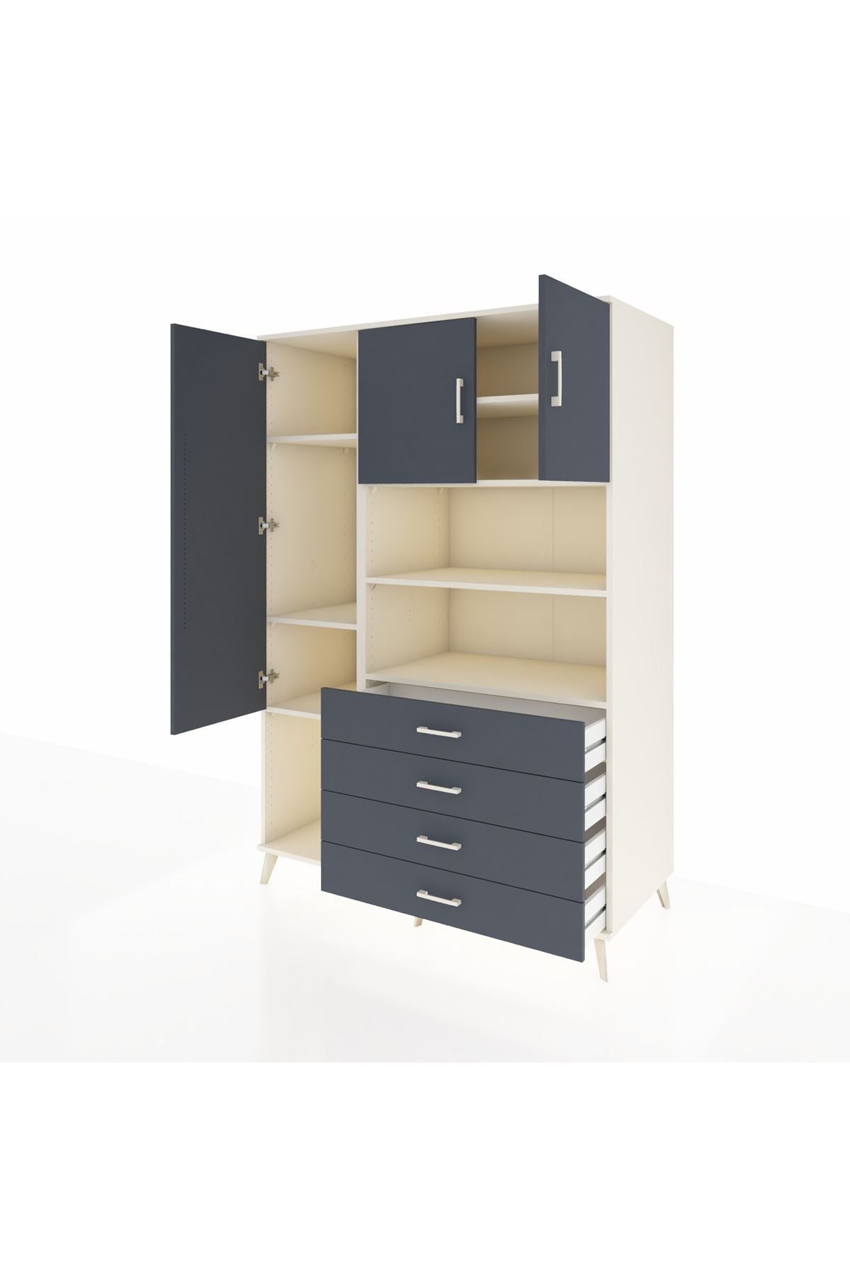 Kronos Dolap 7 Raflı 4 Çekmeceli 3 Kapaklı 132x59x195 Aytaşı-Antrasit/Antrasit