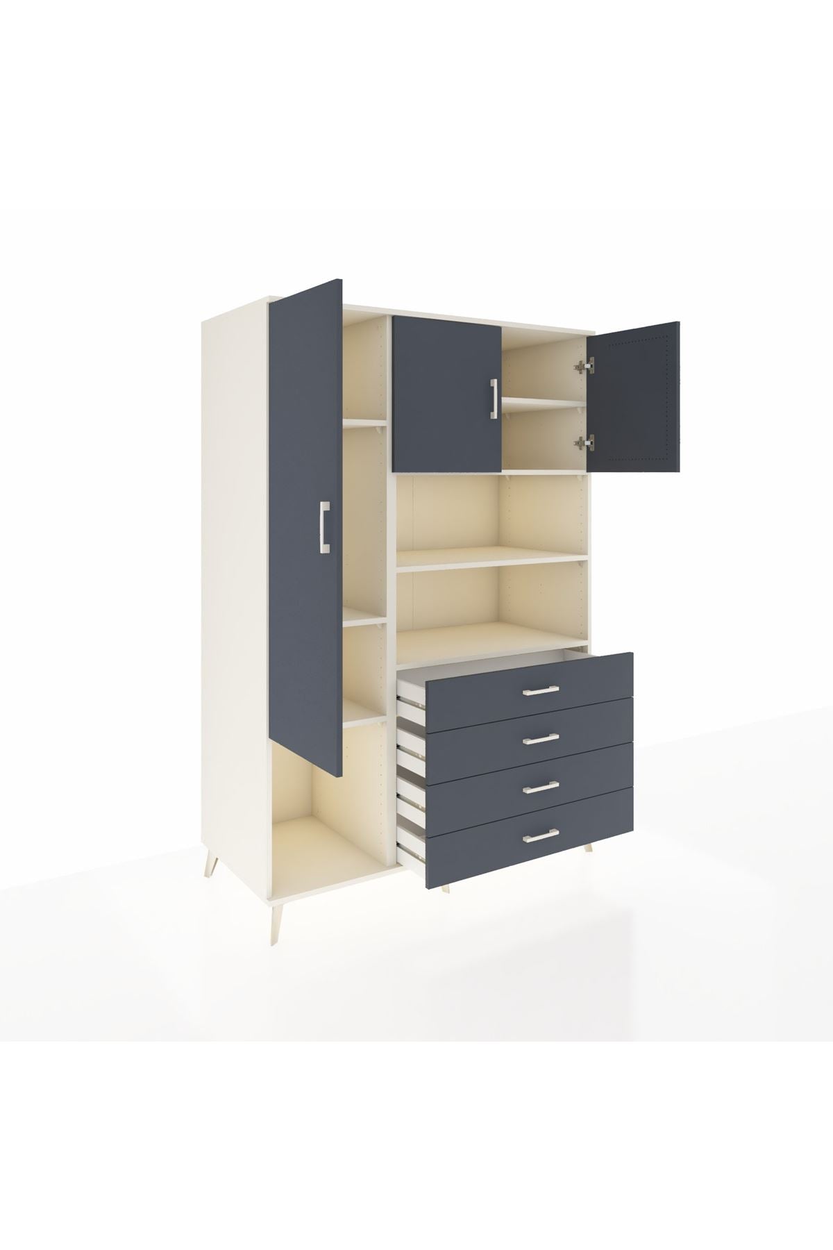 Kronos Dolap 7 Raflı 4 Çekmeceli 3 Kapaklı 132x59x195 Aytaşı-Antrasit/Antrasit