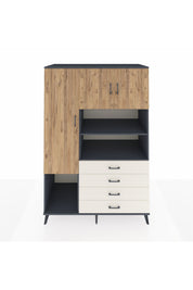 Kronos Dolap 7 Raflı 4 Çekmeceli 3 Kapaklı 132x59x195 Antrasit-Çam/Aytaşı