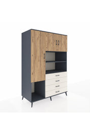 Kronos Dolap 7 Raflı 4 Çekmeceli 3 Kapaklı 132x59x195 Antrasit-Çam/Aytaşı