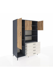 Kronos Dolap 7 Raflı 4 Çekmeceli 3 Kapaklı 132x59x195 Antrasit-Çam/Aytaşı