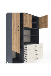 Kronos Dolap 7 Raflı 4 Çekmeceli 3 Kapaklı 132x59x195 Antrasit-Çam/Aytaşı
