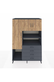 Kronos Dolap 7 Raflı 4 Çekmeceli 3 Kapaklı 132x59x195 Antrasit-Çam/Antrasit