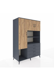 Kronos Dolap 7 Raflı 4 Çekmeceli 3 Kapaklı 132x59x195 Antrasit-Çam/Antrasit