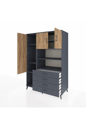 Kronos Dolap 7 Raflı 4 Çekmeceli 3 Kapaklı 132x59x195 Antrasit-Çam/Antrasit