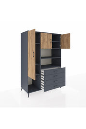 Kronos Dolap 7 Raflı 4 Çekmeceli 3 Kapaklı 132x59x195 Antrasit-Çam/Antrasit