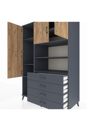 Kronos Dolap 7 Raflı 4 Çekmeceli 3 Kapaklı 132x59x195 Antrasit-Çam/Antrasit