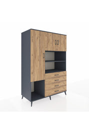 Kronos Dolap 7 Raflı 4 Çekmeceli 3 Kapaklı 132x59x195 Antrasit-Çam/Çam