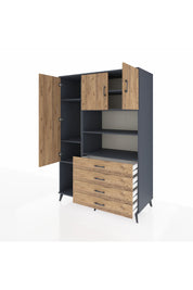 Kronos Dolap 7 Raflı 4 Çekmeceli 3 Kapaklı 132x59x195 Antrasit-Çam/Çam