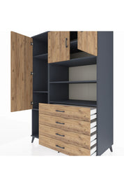 Kronos Dolap 7 Raflı 4 Çekmeceli 3 Kapaklı 132x59x195 Antrasit-Çam/Çam