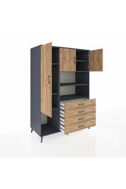 Kronos Dolap 7 Raflı 4 Çekmeceli 3 Kapaklı 132x59x195 Antrasit-Çam/Çam