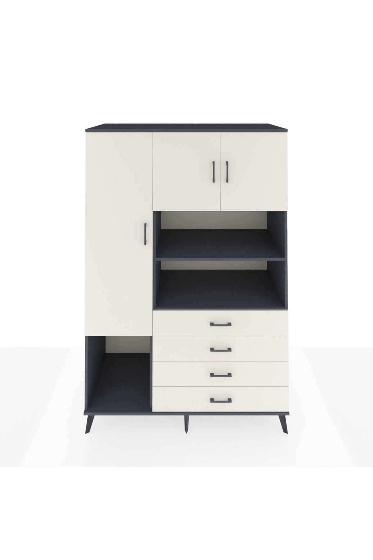 Kronos Dolap 7 Raflı 4 Çekmeceli 3 Kapaklı 132x59x195 Antrasit-Aytaşı/Aytaşı