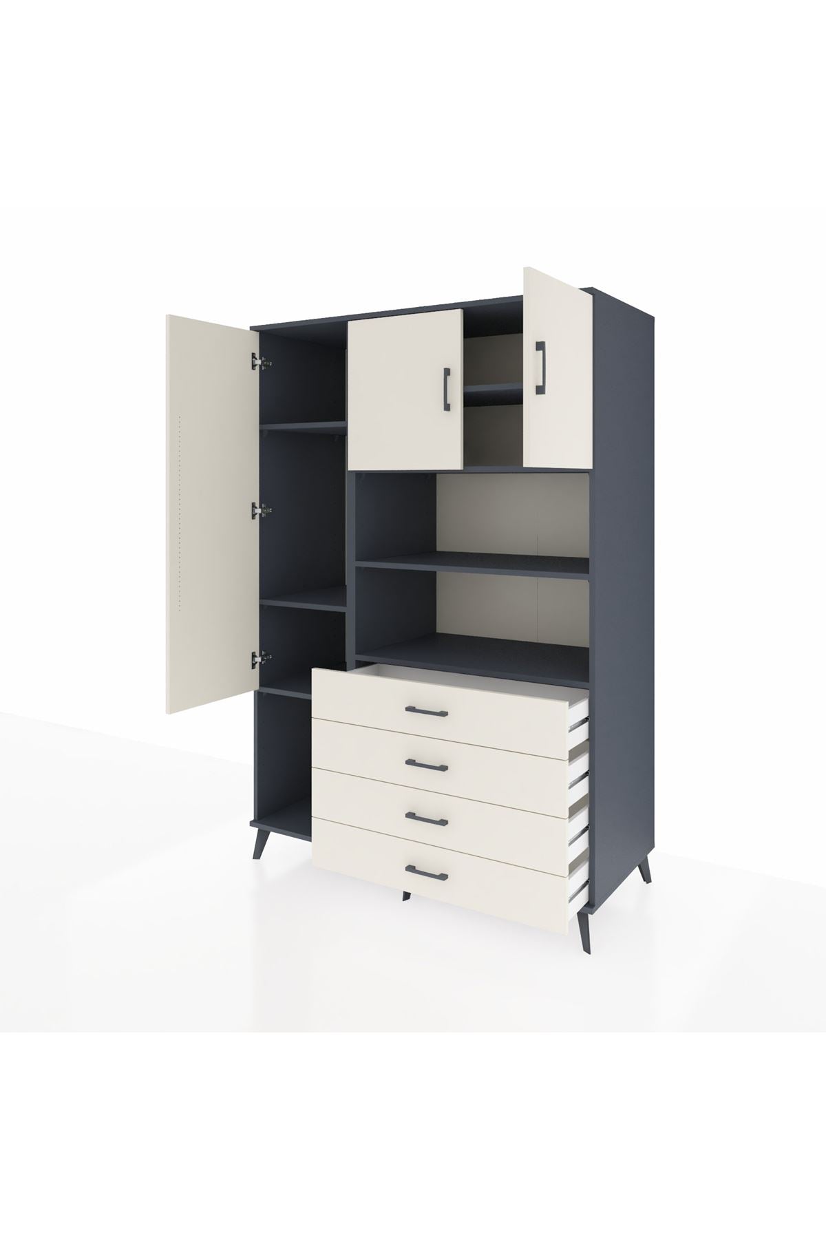 Kronos Dolap 7 Raflı 4 Çekmeceli 3 Kapaklı 132x59x195 Antrasit-Aytaşı/Aytaşı