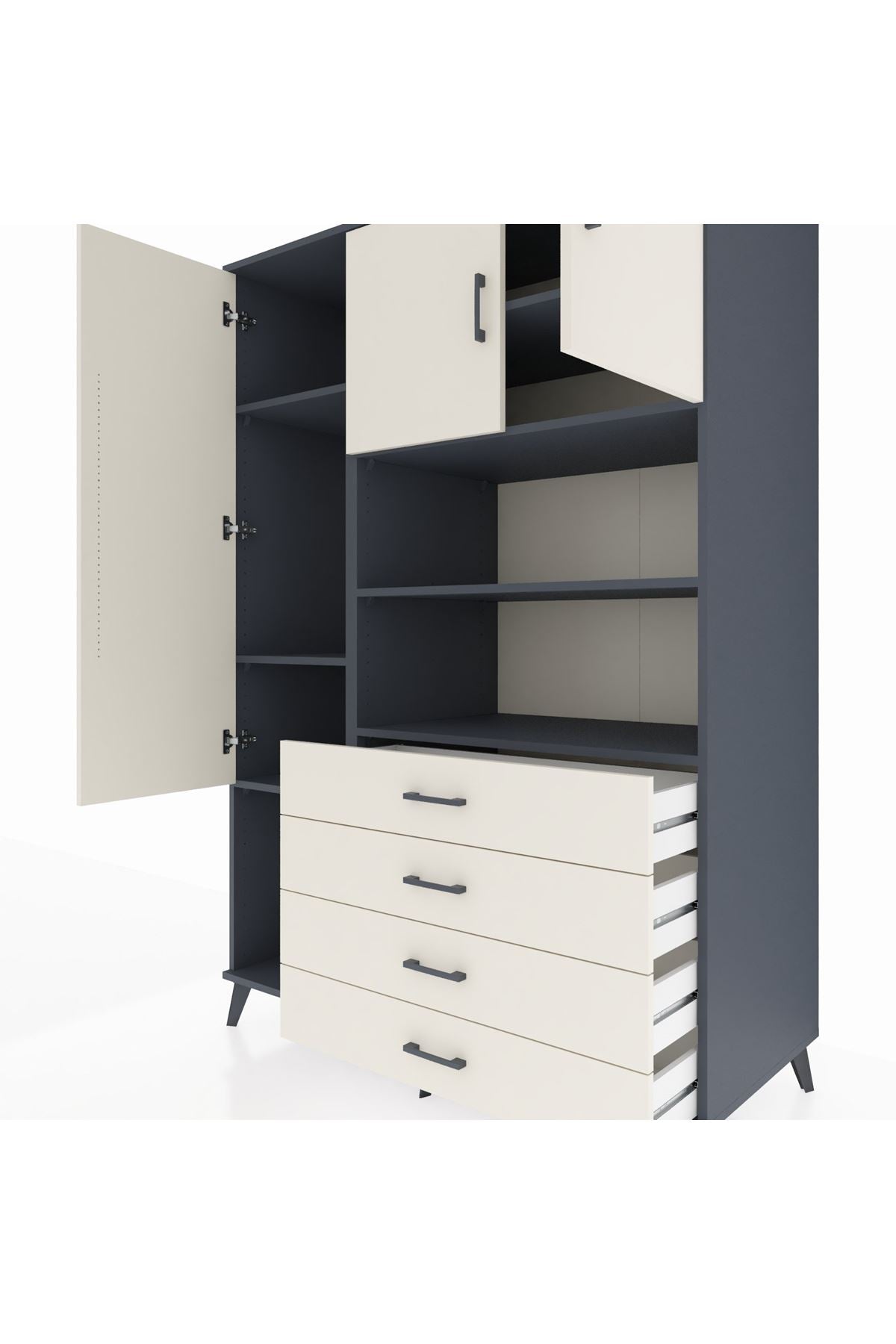 Kronos Dolap 7 Raflı 4 Çekmeceli 3 Kapaklı 132x59x195 Antrasit-Aytaşı/Aytaşı