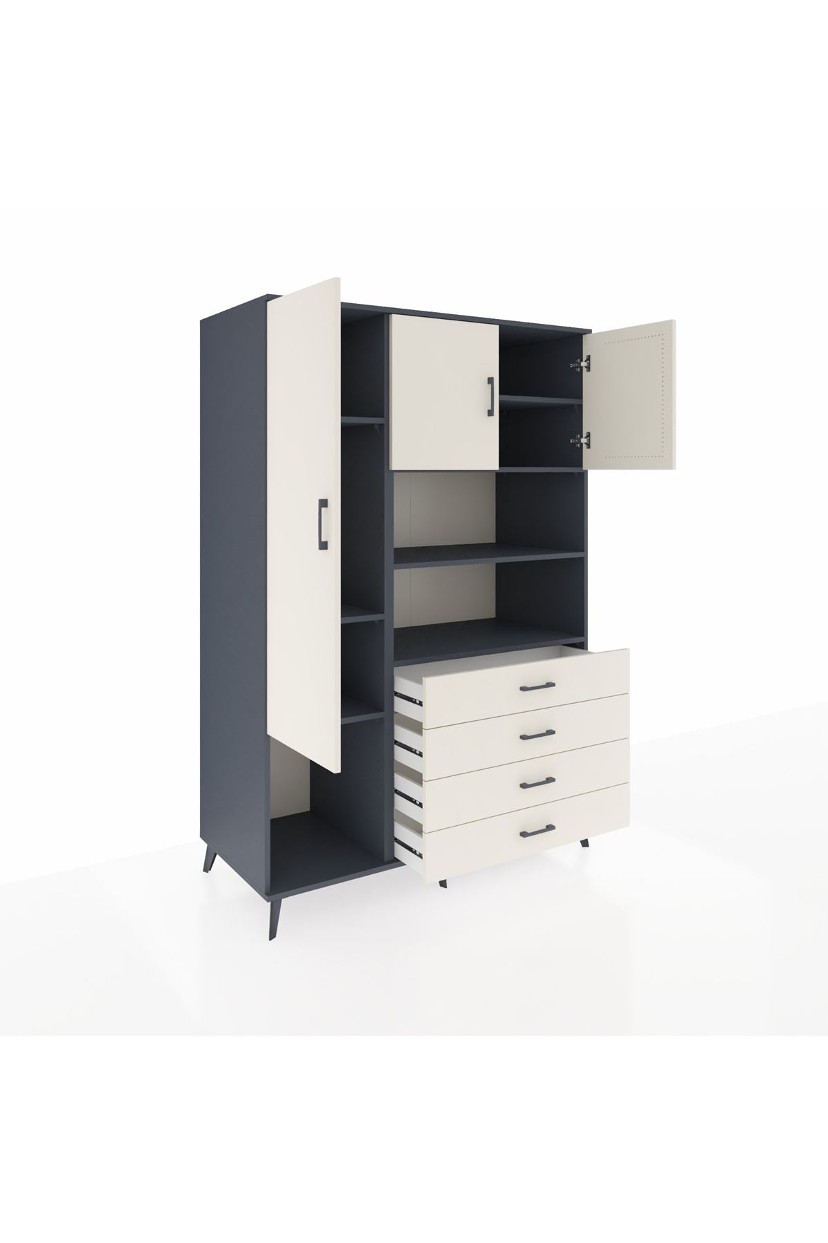 Kronos Dolap 7 Raflı 4 Çekmeceli 3 Kapaklı 132x59x195 Antrasit-Aytaşı/Aytaşı
