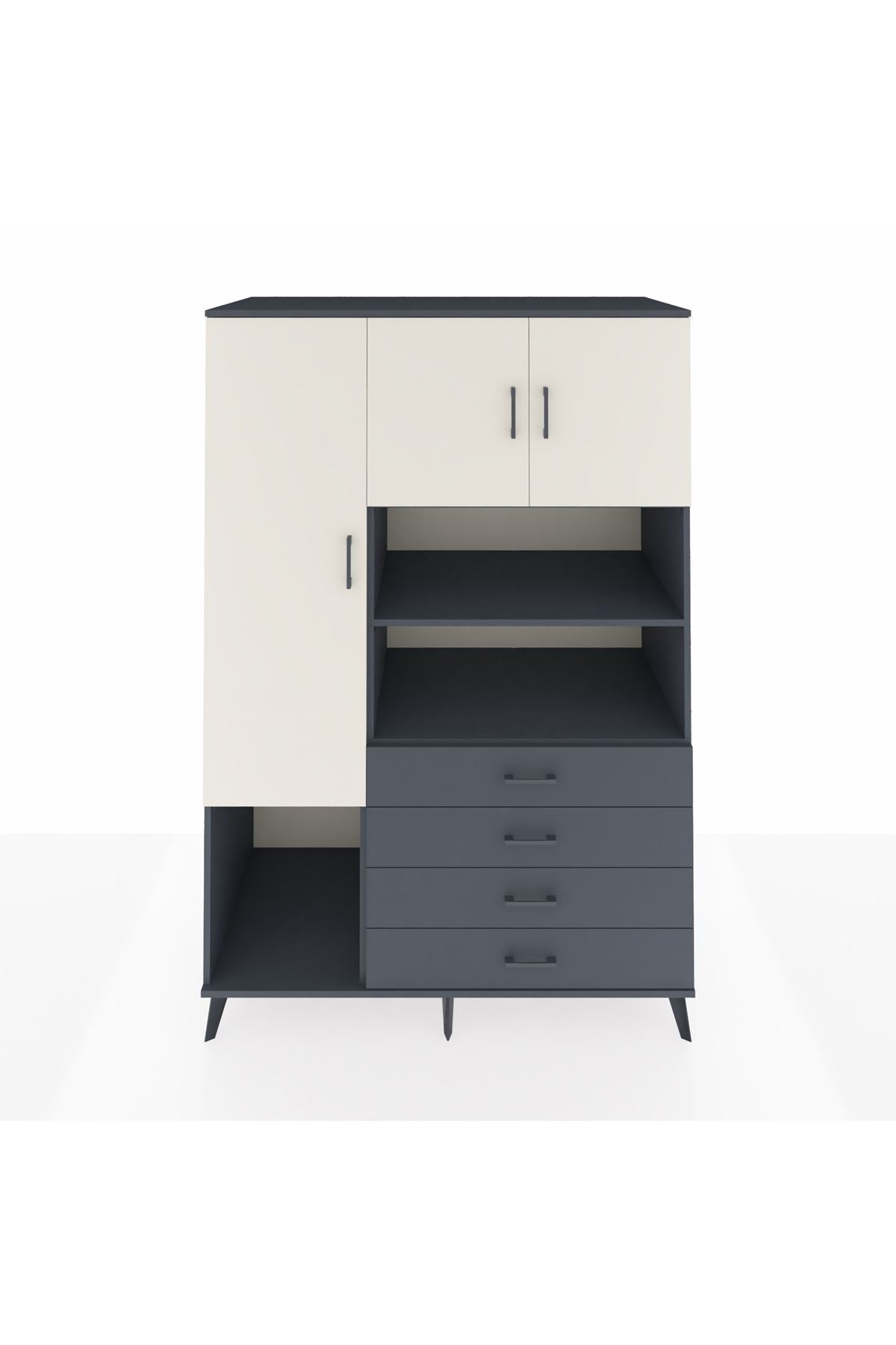 Kronos Dolap 7 Raflı 4 Çekmeceli 3 Kapaklı 132x59x195 Antrasit-Aytaşı/Antrasit