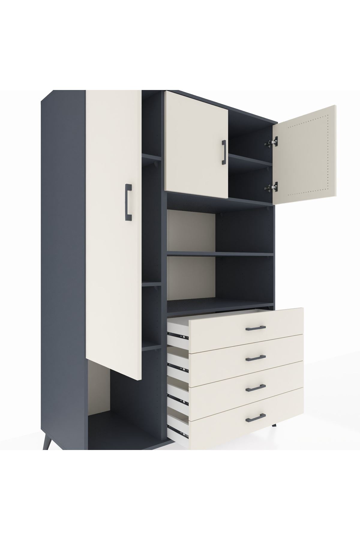 Kronos Dolap 7 Raflı 4 Çekmeceli 3 Kapaklı 132x59x195 Antrasit-Aytaşı/Aytaşı