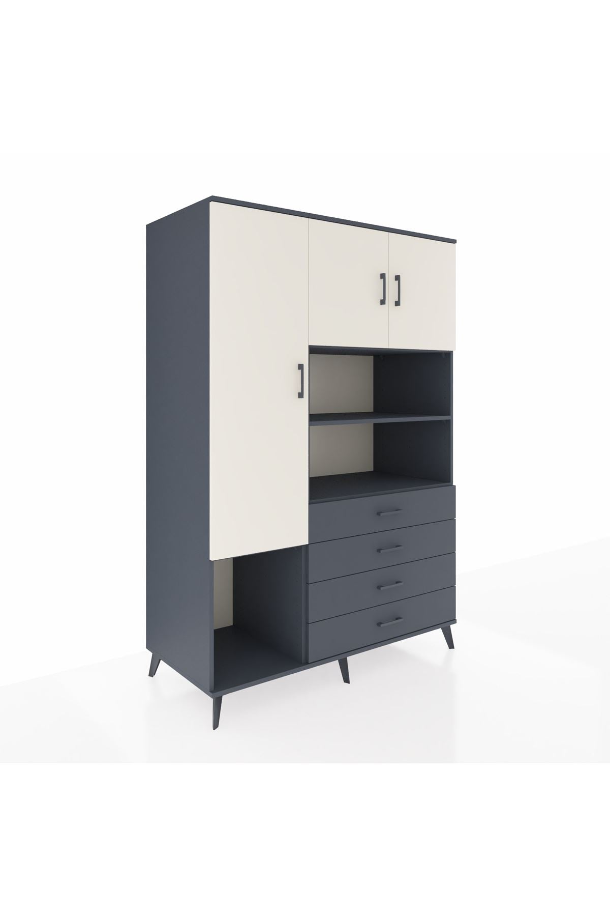 Kronos Dolap 7 Raflı 4 Çekmeceli 3 Kapaklı 132x59x195 Antrasit-Aytaşı/Antrasit
