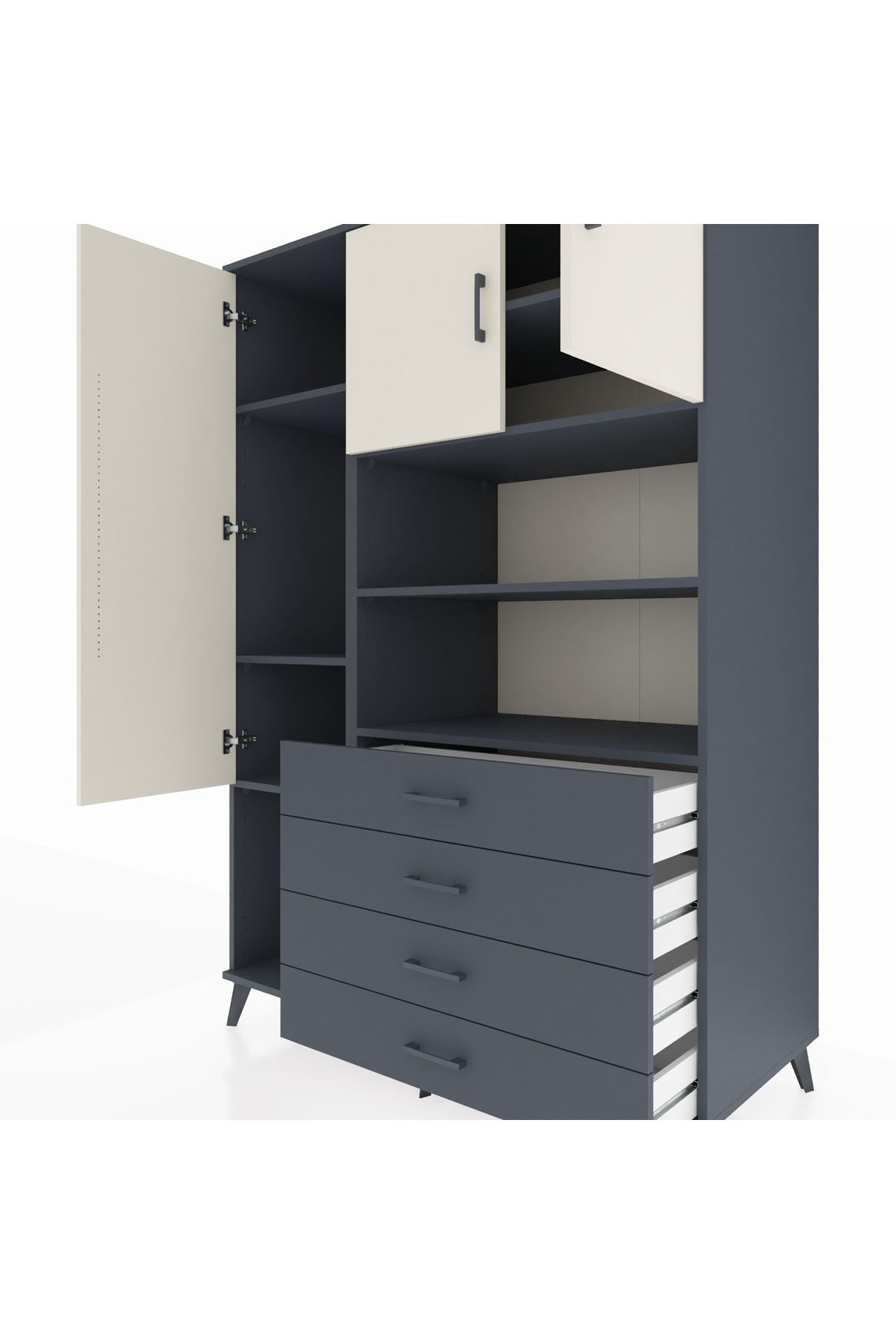 Kronos Dolap 7 Raflı 4 Çekmeceli 3 Kapaklı 132x59x195 Antrasit-Aytaşı/Antrasit