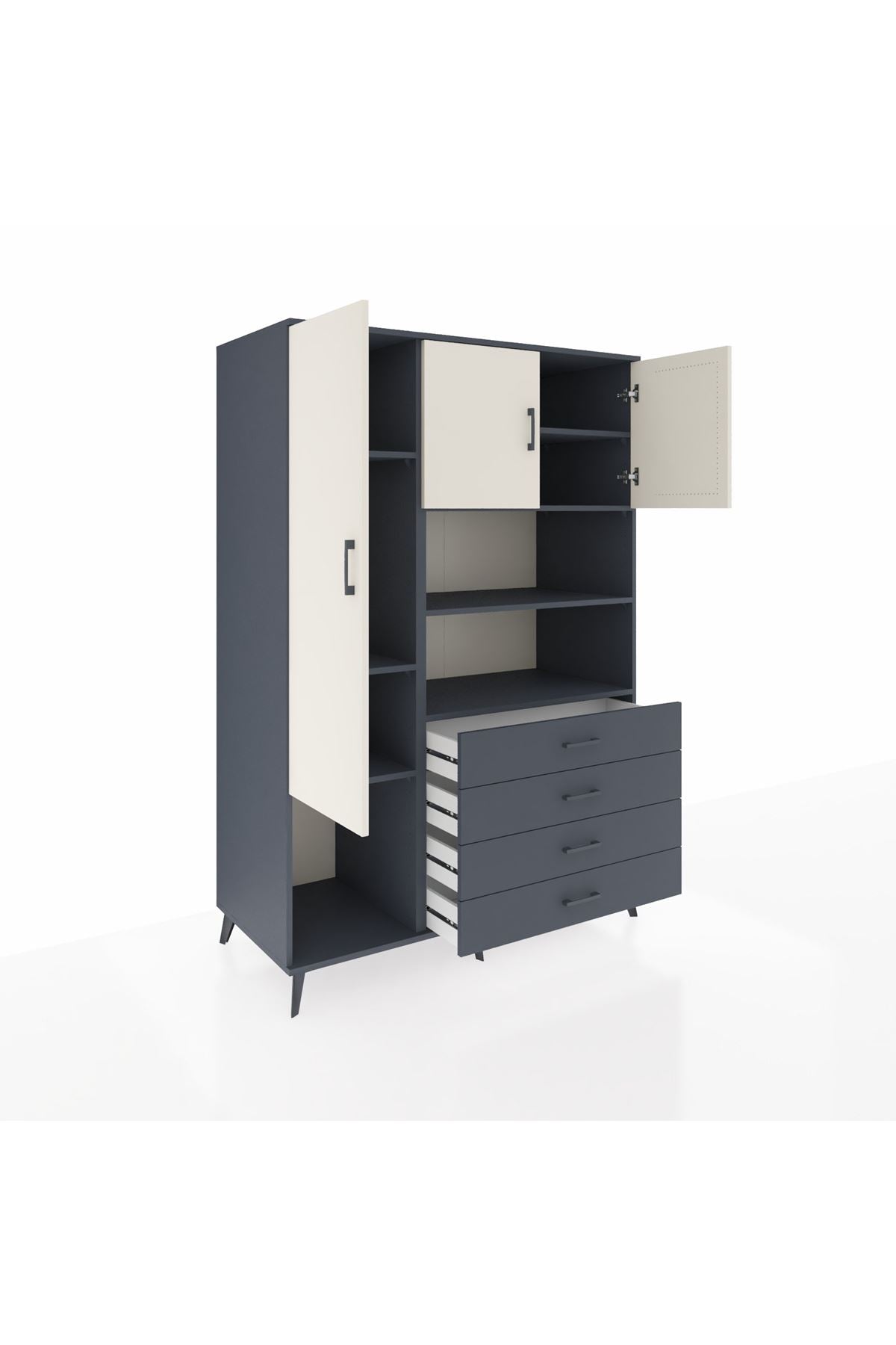 Kronos Dolap 7 Raflı 4 Çekmeceli 3 Kapaklı 132x59x195 Antrasit-Aytaşı/Antrasit