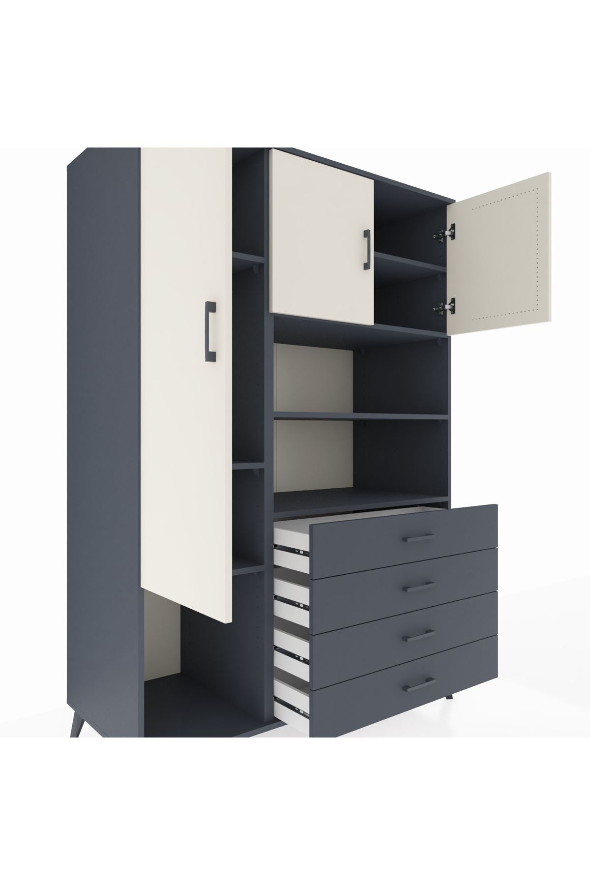 Kronos Dolap 7 Raflı 4 Çekmeceli 3 Kapaklı 132x59x195 Antrasit-Aytaşı/Antrasit
