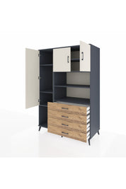 Kronos Dolap 7 Raflı 4 Çekmeceli 3 Kapaklı 132x59x195 Antrasit-Aytaşı/Çam