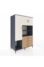 Kronos Dolap 7 Raflı 4 Çekmeceli 3 Kapaklı 132x59x195 Antrasit-Aytaşı/Çam