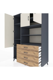 Kronos Dolap 7 Raflı 4 Çekmeceli 3 Kapaklı 132x59x195 Antrasit-Aytaşı/Çam