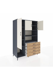 Kronos Dolap 7 Raflı 4 Çekmeceli 3 Kapaklı 132x59x195 Antrasit-Aytaşı/Çam