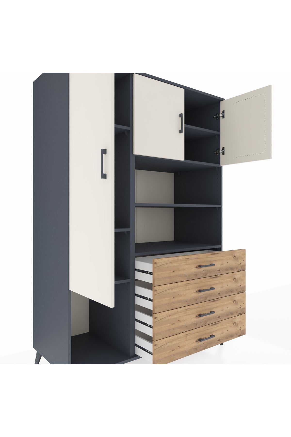 Kronos Dolap 7 Raflı 4 Çekmeceli 3 Kapaklı 132x59x195 Antrasit-Aytaşı/Çam