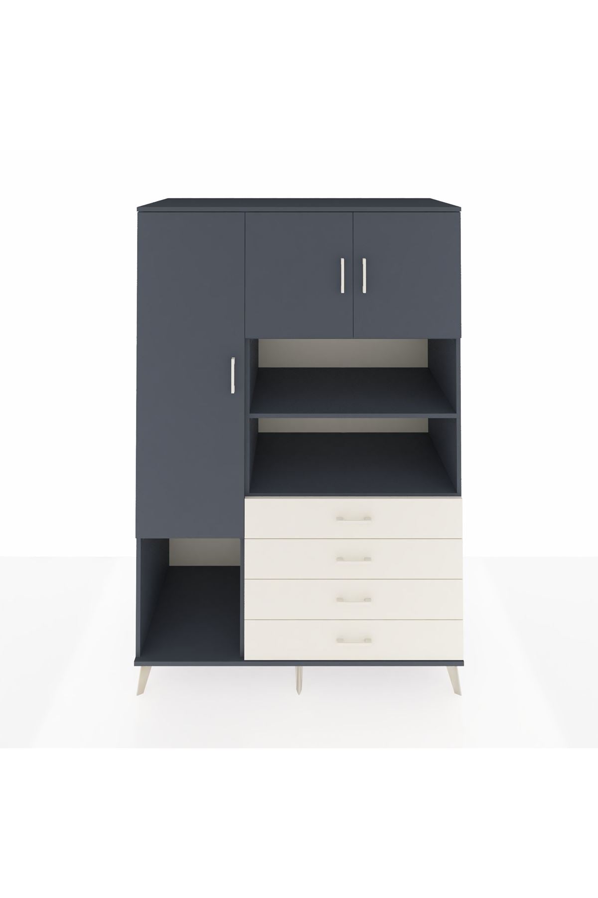 Kronos Dolap 7 Raflı 4 Çekmeceli 3 Kapaklı 132x59x195 Antrasit-Antrasit/Aytaşı