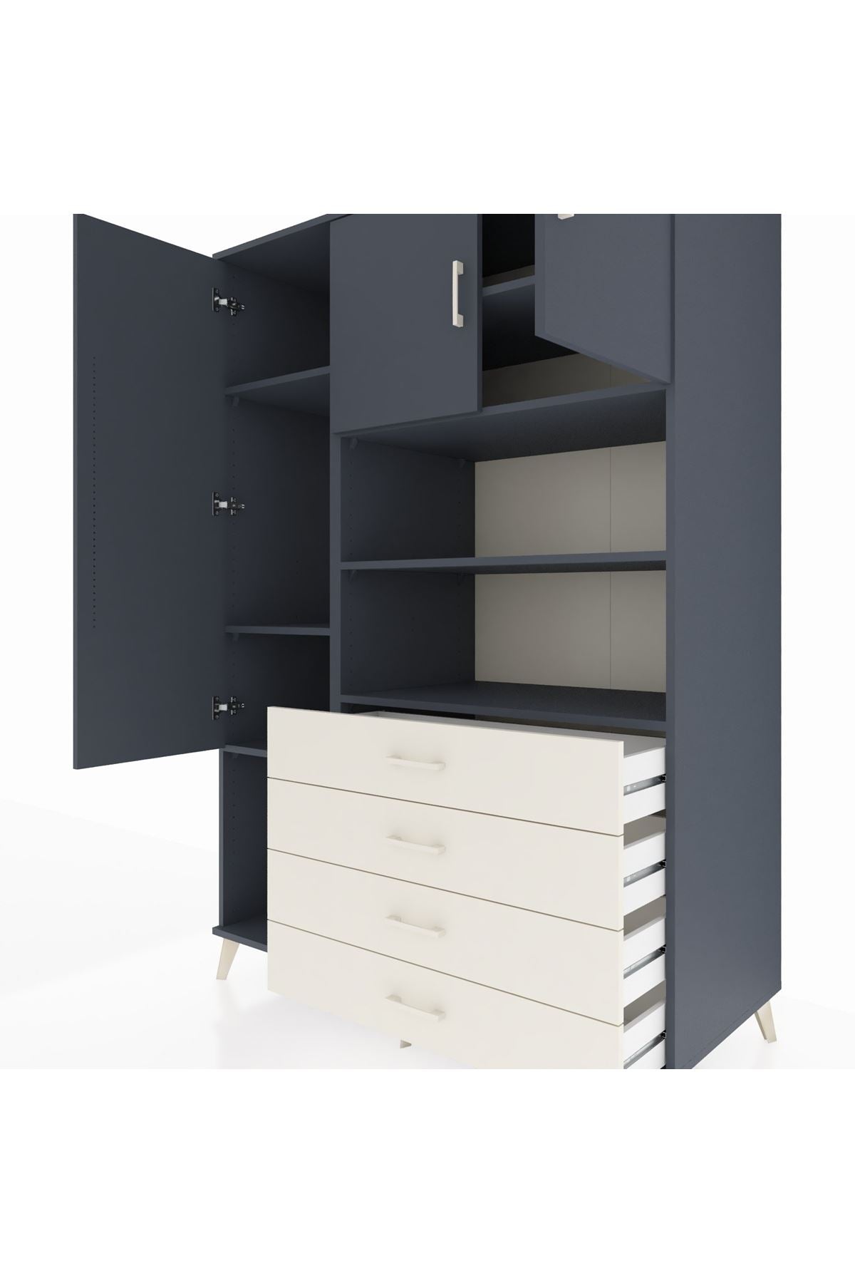 Kronos Dolap 7 Raflı 4 Çekmeceli 3 Kapaklı 132x59x195 Antrasit-Antrasit/Aytaşı