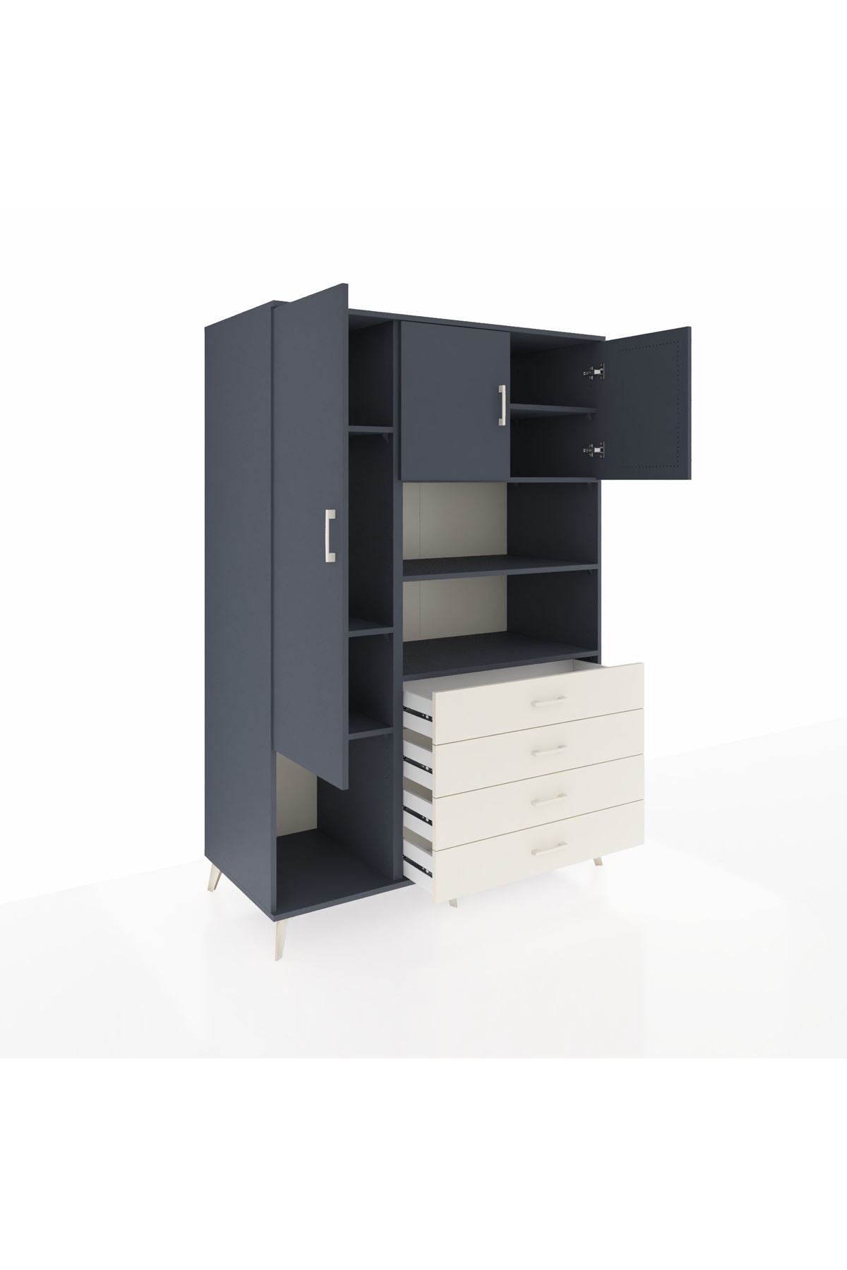 Kronos Dolap 7 Raflı 4 Çekmeceli 3 Kapaklı 132x59x195 Antrasit-Antrasit/Aytaşı