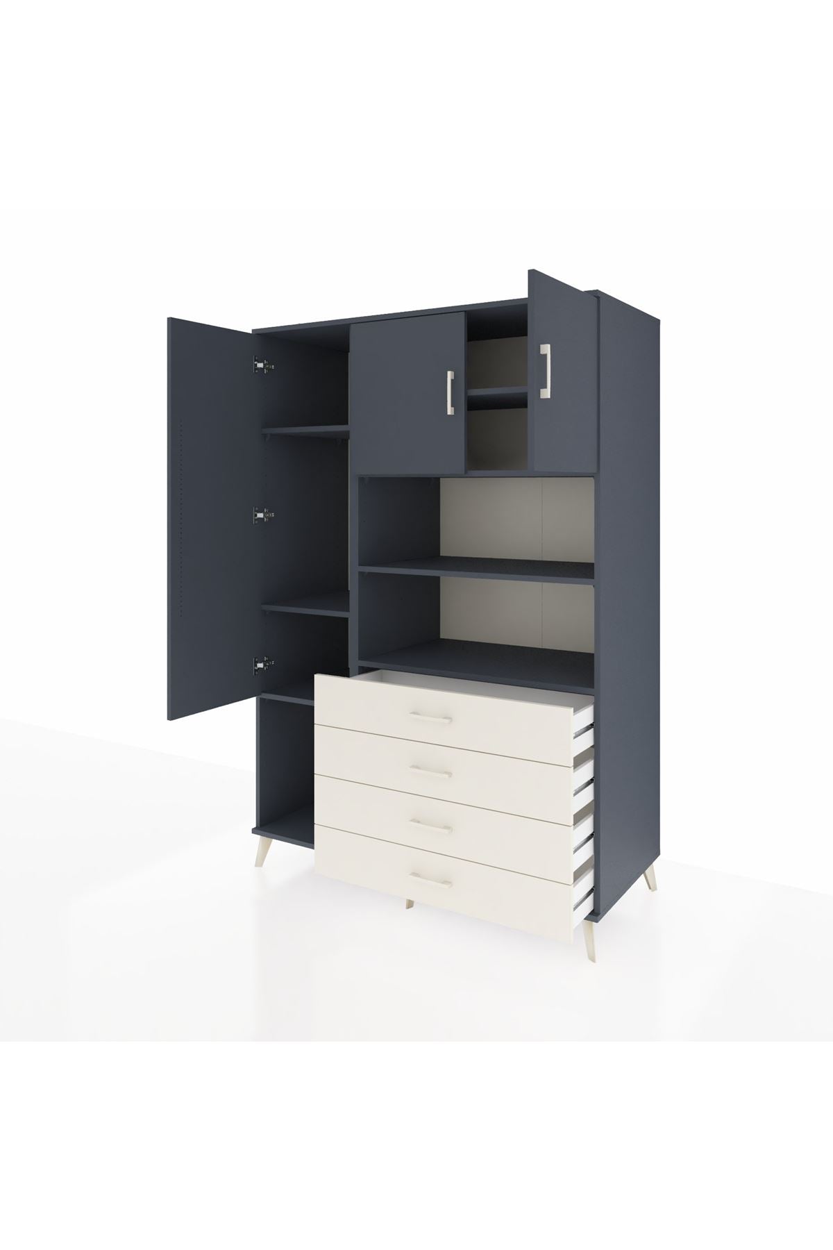 Kronos Dolap 7 Raflı 4 Çekmeceli 3 Kapaklı 132x59x195 Antrasit-Antrasit/Aytaşı