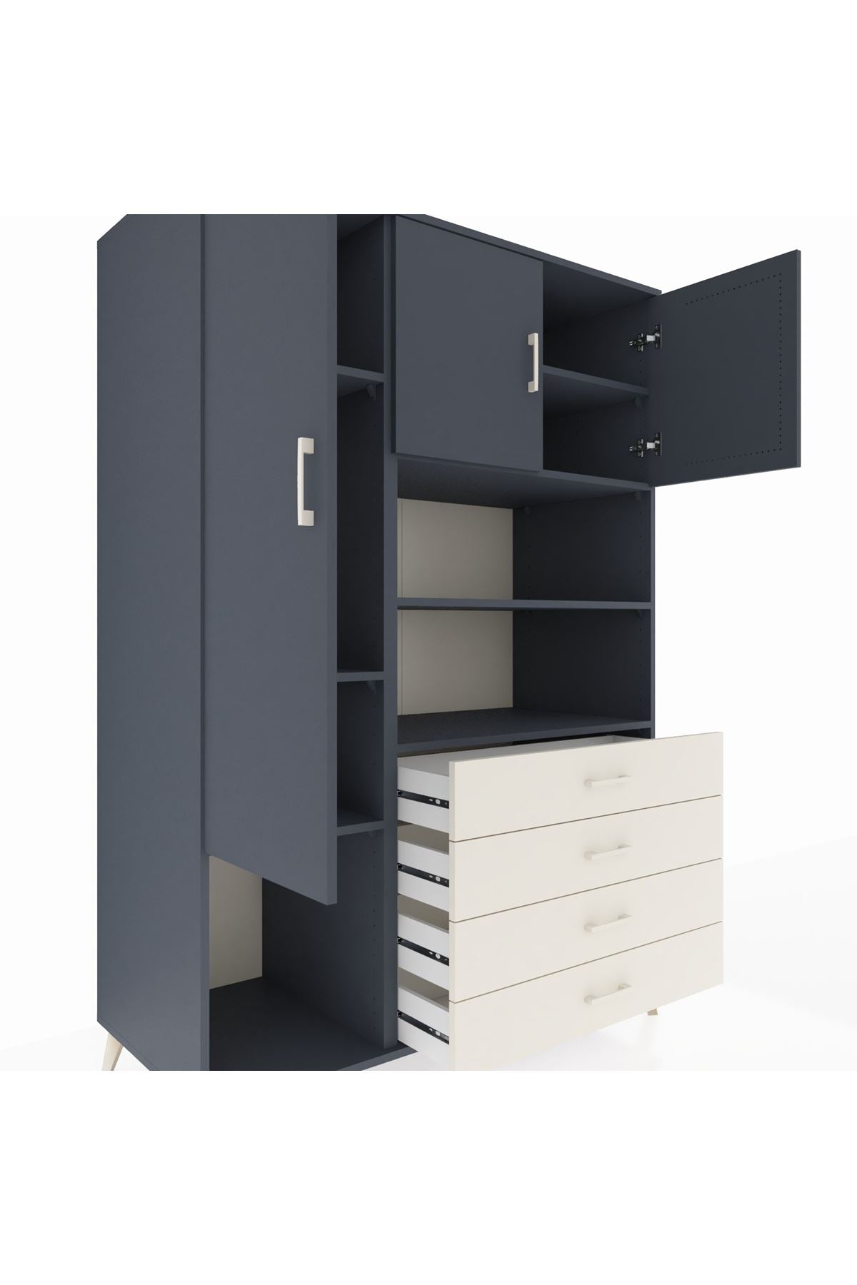 Kronos Dolap 7 Raflı 4 Çekmeceli 3 Kapaklı 132x59x195 Antrasit-Antrasit/Aytaşı