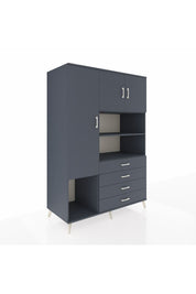 Kronos Dolap 7 Raflı 4 Çekmeceli 3 Kapaklı 132x59x195 Antrasit-Antrasit/Antrasit