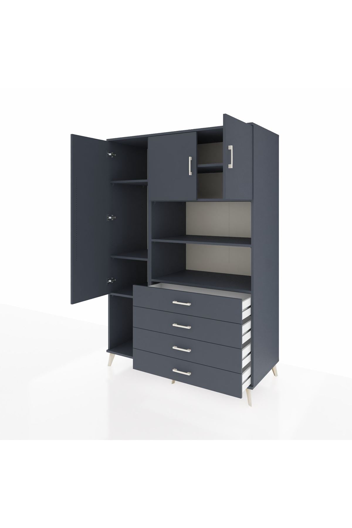 Kronos Dolap 7 Raflı 4 Çekmeceli 3 Kapaklı 132x59x195 Antrasit-Antrasit/Antrasit