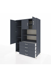 Kronos Dolap 7 Raflı 4 Çekmeceli 3 Kapaklı 132x59x195 Antrasit-Antrasit/Antrasit