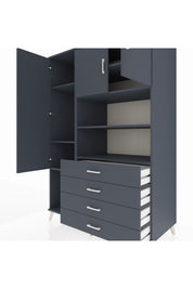 Kronos Dolap 7 Raflı 4 Çekmeceli 3 Kapaklı 132x59x195 Antrasit-Antrasit/Antrasit