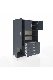 Kronos Dolap 7 Raflı 4 Çekmeceli 3 Kapaklı 132x59x195 Antrasit-Antrasit/Antrasit