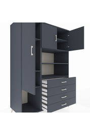 Kronos Dolap 7 Raflı 4 Çekmeceli 3 Kapaklı 132x59x195 Antrasit-Antrasit/Antrasit