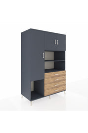 Kronos Dolap 7 Raflı 4 Çekmeceli 3 Kapaklı 132x59x195 Antrasit-Antrasit/Çam
