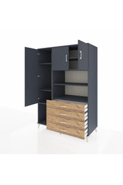 Kronos Dolap 7 Raflı 4 Çekmeceli 3 Kapaklı 132x59x195 Antrasit-Antrasit/Çam